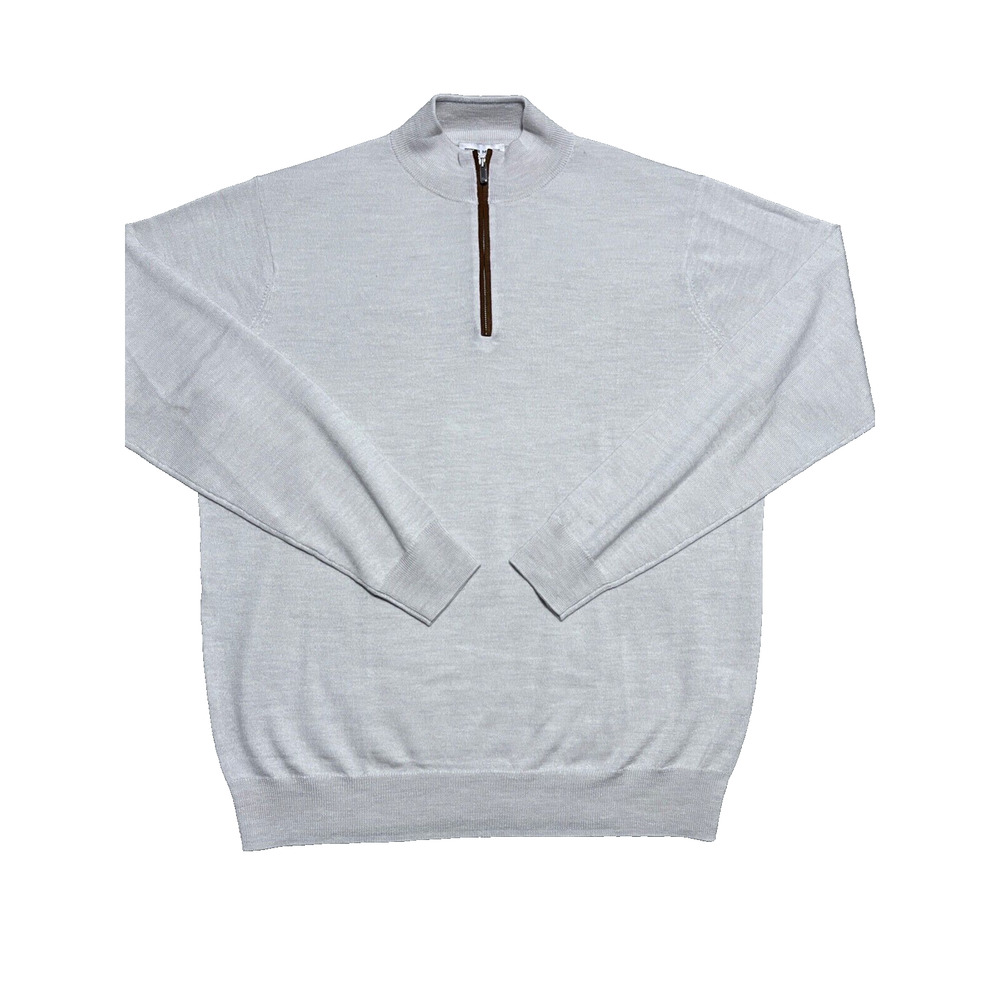 Peter Millar Sweater Mens Large White Merino Wool Blend Quarter Zip Pullover